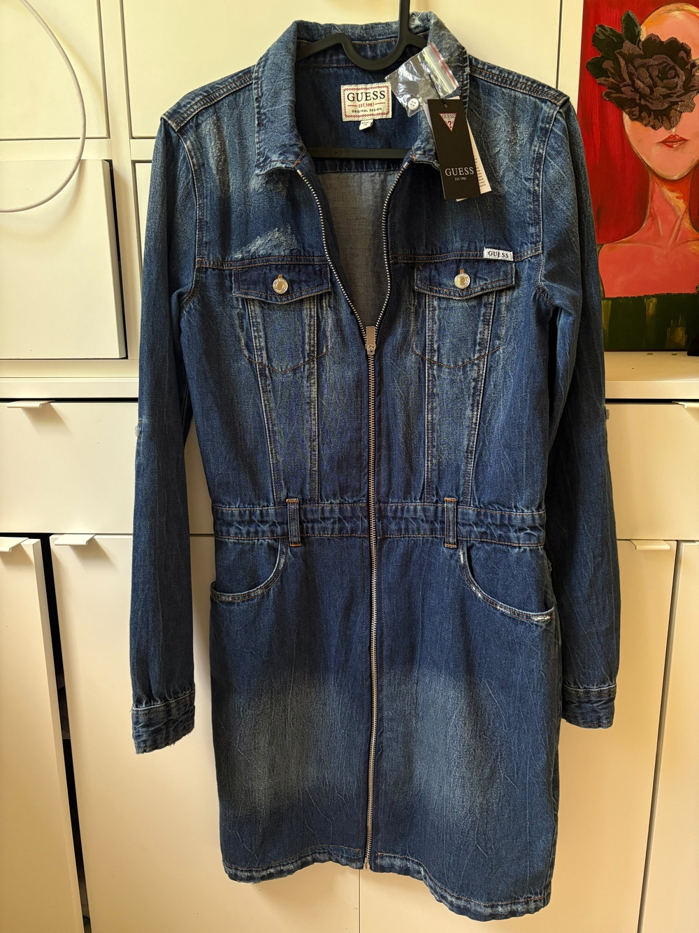 GUESS Blue Denim Zip-Front Jacket Dress